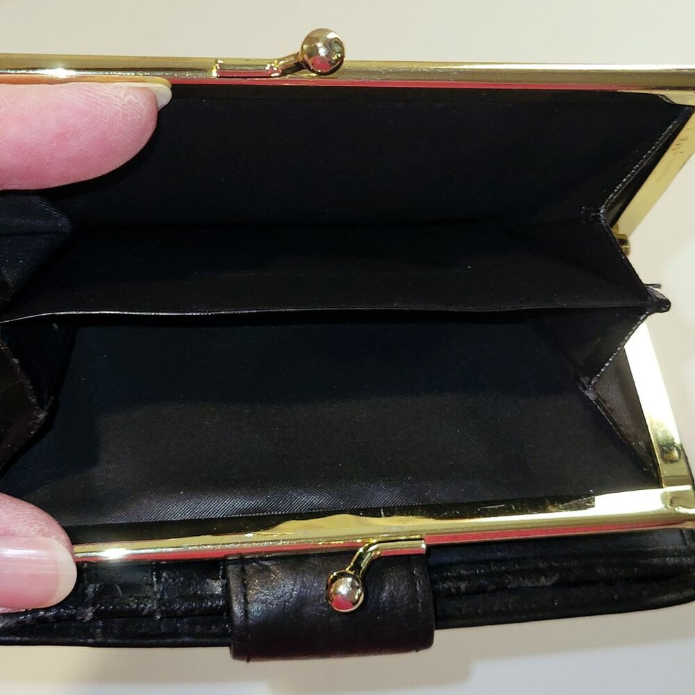Buxton Leather BiFold Wallet Snap Kisslock Coin Black Top Grain Cowhide Vintage - Picture 9 of 16